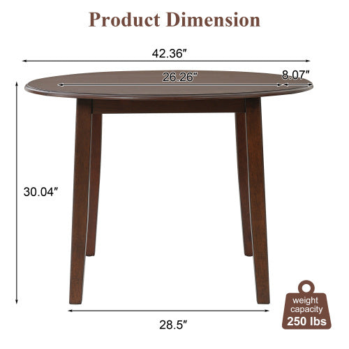 Extendable Round Dining Table for 2-4 People, Folding Wood Dining Table with Adjustable Size, Space-Saving Design for Small Apartments and Dining Areas - BROWN