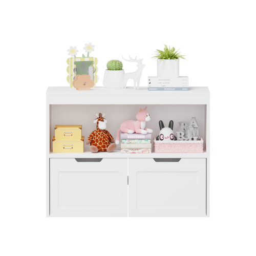 Kids Toy Storage Organizer with Drawers Open Shelves and Wheels White