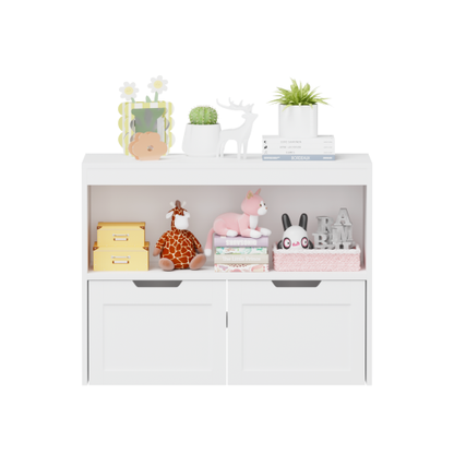 Kids Toy Storage Organizer with Drawers Open Shelves and Wheels White