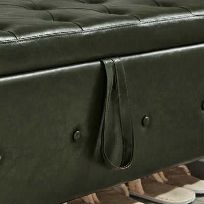 48'' Storage Ottoman Bench Tufted Faux Leather Upholstered Bench Dark Green