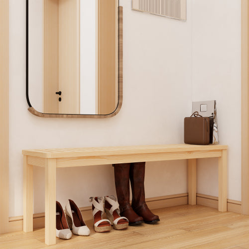 52.1" Outdoor Solid Wood Knot-Free Pine Backless Dining Swimming Pool Beach Bench with Slatted Seat – Modern Bench, Perfect for Patio, Backyard, Entryway, Hallway, Living Room, Bedroom, Front Door