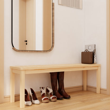 52.1" Outdoor Solid Wood Knot-Free Pine Backless Dining Swimming Pool Beach Bench with Slatted Seat – Modern Bench, Perfect for Patio, Backyard, Entryway, Hallway, Living Room, Bedroom, Front Door