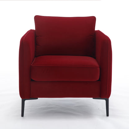 Mid-Century Modern Velvet Accent Armchair with 1 Pillow & Metal Legs