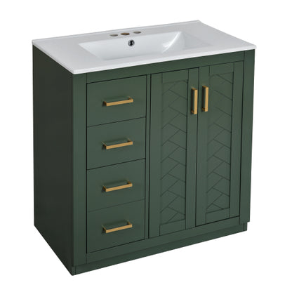 30'' Bathroom Vanity with Ceramic Sink Combo,Solid Wood Frame Bathroom Storage Cabinet, Freestanding Vanity Set with 3 Drawers& Soft Closing Doors