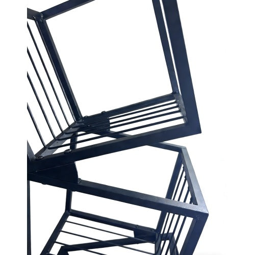 Black 5-Tier Geometric Metal Bookshelf Modern Slanted Design Space-Saving Living Room Office Storage Rack