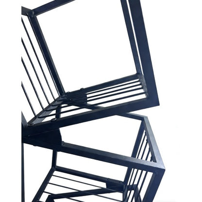 Black 5-Tier Geometric Metal Bookshelf Modern Slanted Design Space-Saving Living Room Office Storage Rack