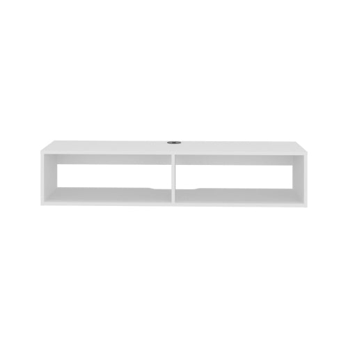 White Floating Entertainment Center with Open Storage Shelves