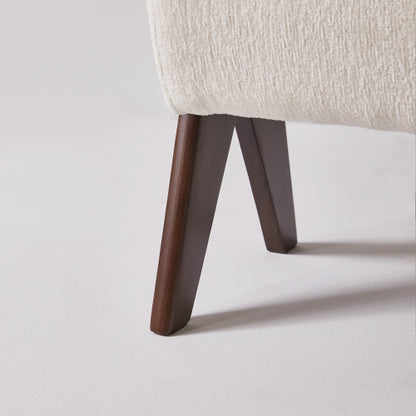 Cream Chenille Upholstered Ottoman Bench, Solid Wood V-Shaped Leg Entryway Shoe Bench for Bedroom & Foyer