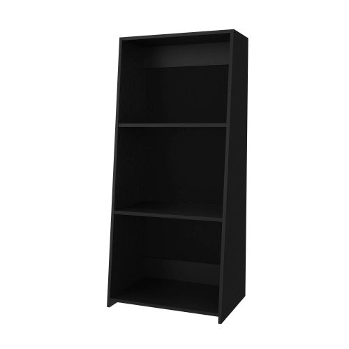 Black Three-Shelf Large Capacity Open Household Storage Bookcase