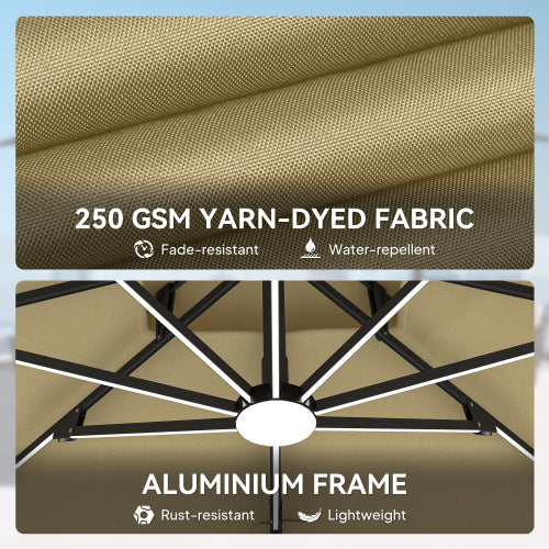 Outdoor Umbrellas,Offset Hanging Umbrella,Solar LED Cantilever Umbrella,with 360°Rotation,Cross Base,Ribs,Tilt and Crank