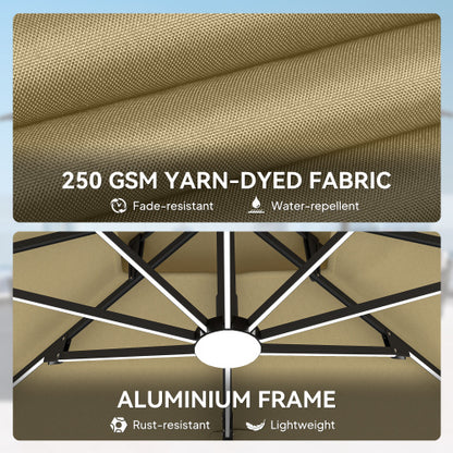 Outdoor Umbrellas,Offset Hanging Umbrella,Solar LED Cantilever Umbrella,with 360°Rotation,Cross Base,Ribs,Tilt and Crank