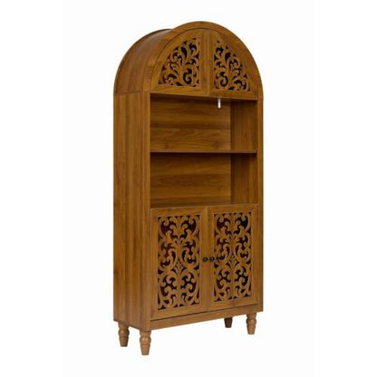 66 Inch Vintage Arched Hand-Carved Wood Open&Closed Storage Cabinet