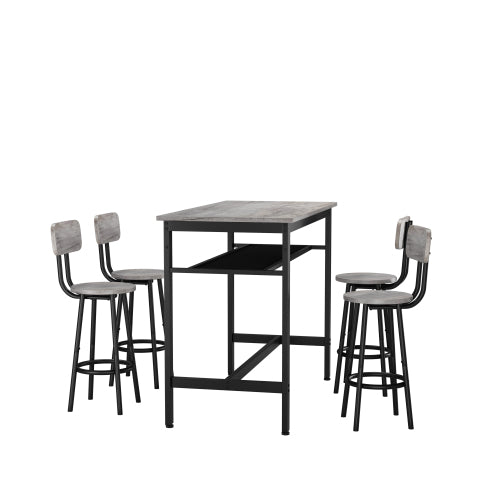 5-Piece Gray Counter Height Dining Set, MDF & Steel Table with 4 Stools, Space-Saving for Kitchen & Bar