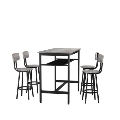 5-Piece Gray Counter Height Dining Set, MDF & Steel Table with 4 Stools, Space-Saving for Kitchen & Bar