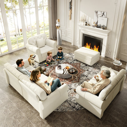 Beige White Modular Velvet Ottoman, Matching Sofa Footstool, 31.5 inchx23.6 inchx16.5 inch, 300 LBS Capacity for Living Room & Apartment