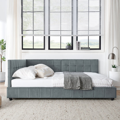 Full Size Upholstered Tufted Bed Frame, Sofa Bed Frame with Comfortable Backrest and Armrests, Full Size Bed for Bedroom, Living Room,Velvet, Grey(80.5inch *59inch *30.5inch )