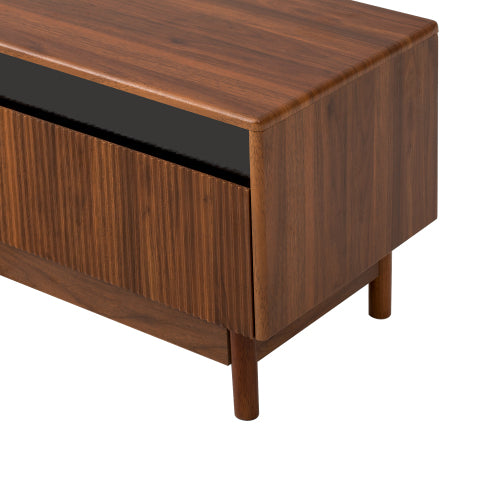 78.7 inch Walnut Fluted Glass Drawer TV Stand Solid Wood Leg Media Console Up To 85 inch TV