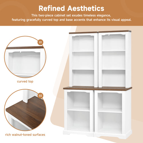 White Walnut Curved Top Two-Piece Combined Anti-Tip Tall Storage Cabinet