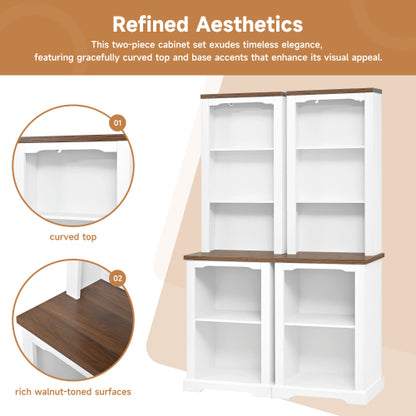 White Walnut Curved Top Two-Piece Combined Anti-Tip Tall Storage Cabinet