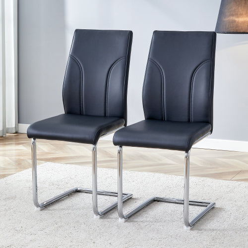 Set of 2 Black PU High-Back Dining Chairs, Waterproof PU Fabric, Sturdy Legs for Dining Room, Kitchen & Living Room