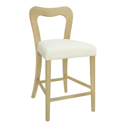 Rubberwood Counter Stools with Upholstered Seats, Set of 2, Beige/Natural Ash