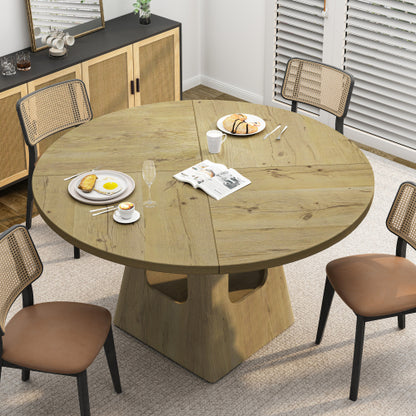 Round Dining Table with Storage Base, Natural Finish