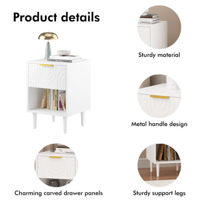 22.83'' H Modern White Nightstand with One Drawer and Open Shelf, Gold - Accented Handle, Ideal for Bedroom Decor