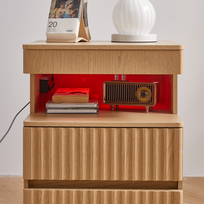 Oak 2-Drawer Nightstand with Gun Drawer & Charging Station