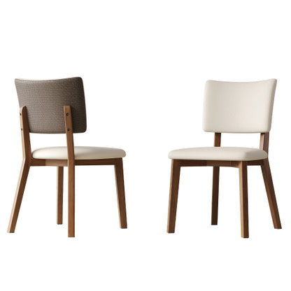 Mid-Century Wood Dining Chairs with PU Upholstery, Set of 2, White/Deep Walnut