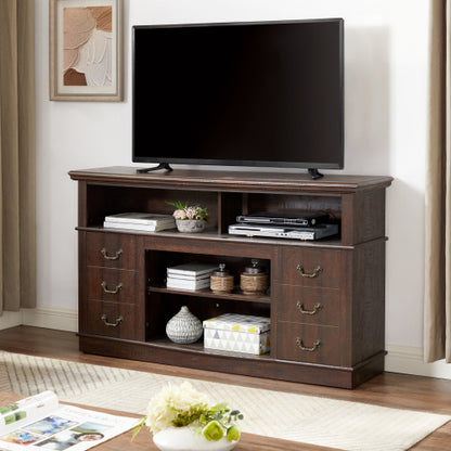 60 Inch Espresso Mid-Century Farmhouse TV Stand 3 Cable Holes Media Console Fits 65 Inch TV