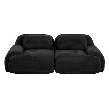 82'' loveseat sofa in luxuryCorduroy Fabric modular for free combo separation curved armrests ,anti-slip design high-resilience sponge fits living rooms bedrooms Audiovisual Room, Black