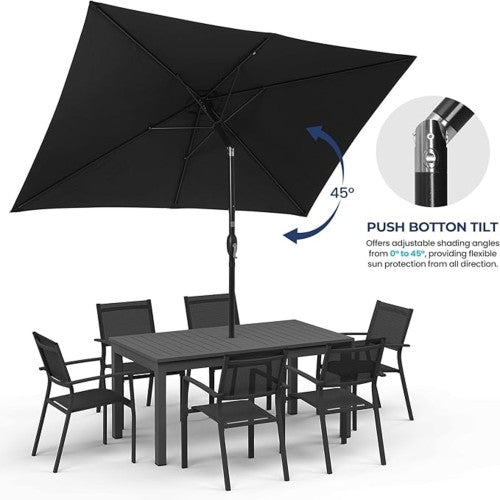 6.5 x 10 ft Black Rectangular Patio Umbrella with Crank, Tilt, Polyester UV-Resistant Canopy for Pool, Backyard & Patio (Without base)
