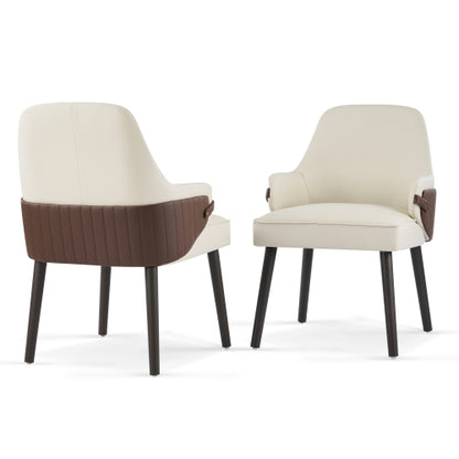 Set of 2 Beige & Brown Two-Tone Fabric Arm Dining Chairs, Multi-Material Frame 300lbs Weight Capacity