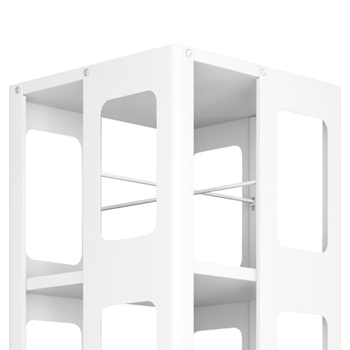 4-Tier Steel Rotating Bookshelf with Wheels White