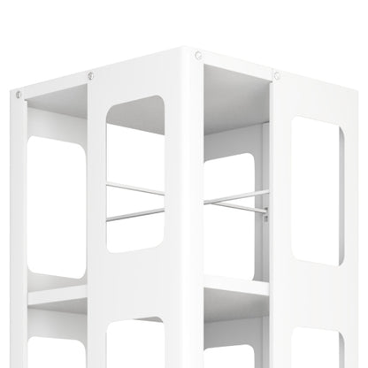 4-Tier Steel Rotating Bookshelf with Wheels White