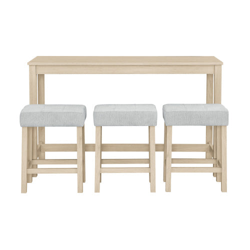59 Inch Bar Table, Dining Table, Sofa Table with Power Outlet, 3 Upholstered Stools, 4 Piece Bar Table and Chair Set for Living Room, Dining Room, Kitchen