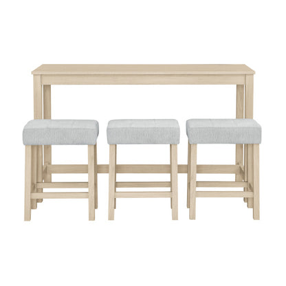 59 Inch Bar Table, Dining Table, Sofa Table with Power Outlet, 3 Upholstered Stools, 4 Piece Bar Table and Chair Set for Living Room, Dining Room, Kitchen