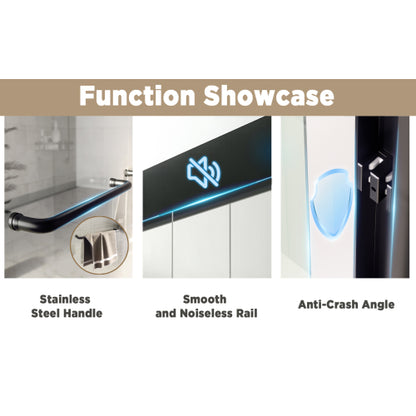 56-60 " x 72" Tempered Glass with Explosion Proof Film, Aluminum Frame Double Sliding Shower Door, "1/4 (6 mm), Stainless Steel handle, Matte Black