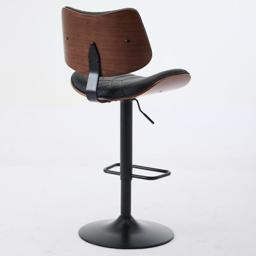Walnut Bentwood Bar Stools Mid Century Modern Adjustable Counter Height Black Leather Upholstered 360¡ãSwivel Bar Chairs for Kitchen Island/Dining Room/Cafe, 1 chair/1carton,Black
