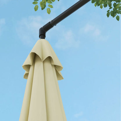 9.5FT Cantilever Patio Umbrella with Crank, Cross Base and Air Vent, Round Hanging Offset Umbrella, Heavy Duty Outdoor Umbrella for Garden, Pool, Backyard, Deck, Beige