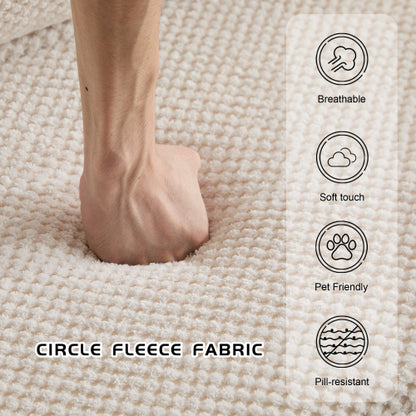 White Circle Fleece Modular Ottoman, No-Assembly Compression Convertible Floor Sofa Footstool for Small Spaces