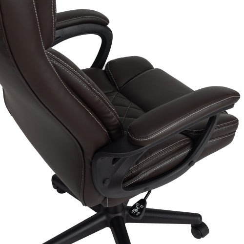 Ergonomic Executive Office Chair High Back Brown Faux Leather ¨C Adjustable Height, Lumbar Support, Diamond-Stitched Padding, Swivel Desk Chair w/Armrests & Tilt Recline for Home Office