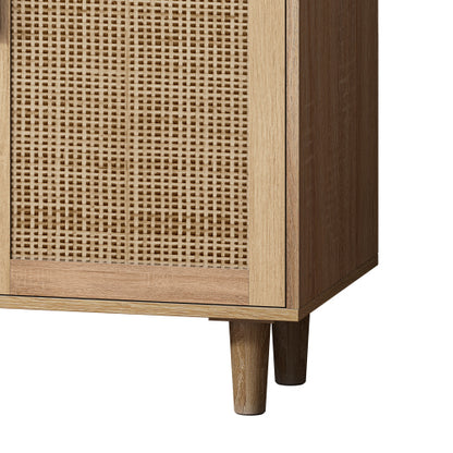 62.2 Inch Natural Rattan Four-Door Storage Cabinet Particle Board Solid Wood Leg Adjustable Shelf Household Sideboard Cabinet