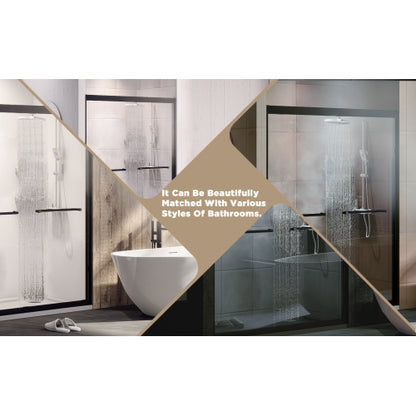 56-60 " x 72" Tempered Glass with Explosion Proof Film, Aluminum Frame Double Sliding Shower Door, "1/4 (6 mm), Stainless Steel handle, Matte Black
