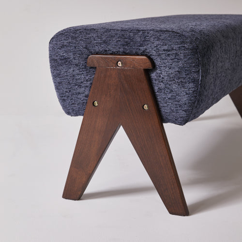 Chenille Upholstered Bench with Solid Wood Legs, Entryway Ottoman
