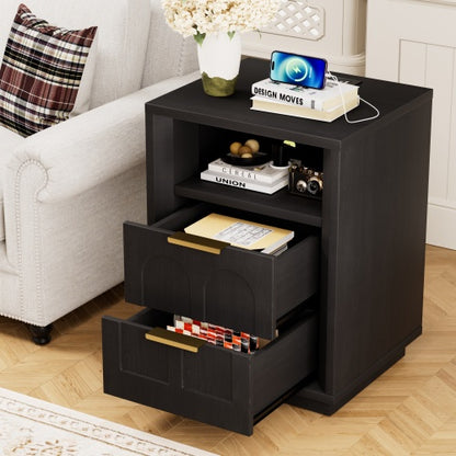 Black 2-Pack Nightstands with Charging Station
