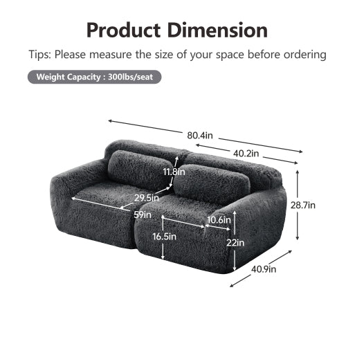 Dark-Grey 2-Seater Modular Plush-Fabric Sectional Sofa No-Assembly with Throw Pillows Non-Slip