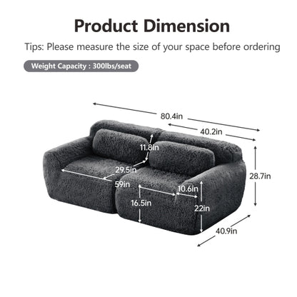 Dark-Grey 2-Seater Modular Plush-Fabric Sectional Sofa No-Assembly with Throw Pillows Non-Slip