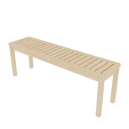 52.1" Outdoor Solid Wood Knot-Free Pine Backless Dining Swimming Pool Beach Bench with Slatted Seat – Modern Bench, Perfect for Patio, Backyard, Entryway, Hallway, Living Room, Bedroom, Front Door