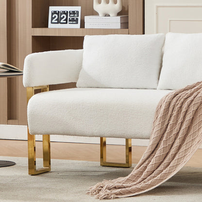 White Teddy-Fleece Decorative Side Accent Chair with Polished Gold-Metal Legs for Dressing-Area Reception-Room Office